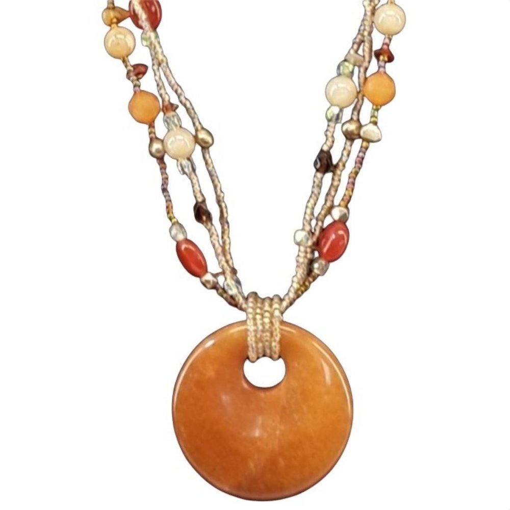 Lia Sophia Stone Pendant Necklace Butterscotch Orange Jewelry Multi Strand Bead